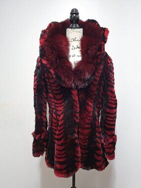 NewReal Rex Rabbit Lapin Fur Leather Wine Red Zebra Animal Print Fox No Mink